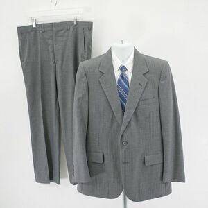 Lanvin Wool 2 Piece Suit Gray W/ Blue Green Brown White Striped 38R 38/30 Portly
